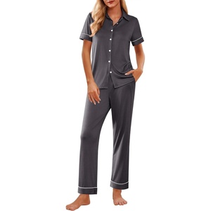 image:imageEkouaer Womens Pajama Sets 2 Piece Button Down Short Sleeve Pjs Set Soft Lounge Set with Long Pants SXXLDark Grey