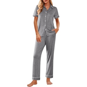 image:imageEkouaer Womens Pajama Sets 2 Piece Button Down Short Sleeve Pjs Set Soft Lounge Set with Long Pants SXXLMid Grey
