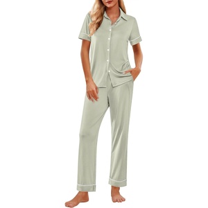 image:imageEkouaer Womens Pajama Sets 2 Piece Button Down Short Sleeve Pjs Set Soft Lounge Set with Long Pants SXXLSage Green