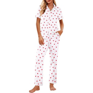 image:imageEkouaer Womens Pajama Sets 2 Piece Button Down Short Sleeve Pjs Set Soft Lounge Set with Long Pants SXXLWhitered Heart