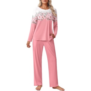 image:imageEkouaer Womens Pajama Sets Pleated Tops with Long Pants Lounge Set Long Sleeve Fall Sleepwear Ladies Pjs SXXLPink Floral