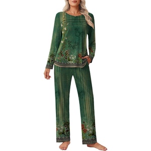 image:imageEkouaer Womens Pajama Sets Pleated Tops with Long Pants Lounge Set Long Sleeve Fall Sleepwear Ladies Pjs SXXLSage Folk Print