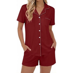 image:imageEkouaer Womens Pajamas Set Button Down Pjs Lounge Sets Short Sleeve Sleepwear Soft Loungewear NigthwearBurgundy