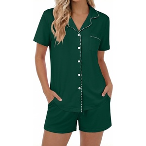 image:imageEkouaer Womens Pajamas Set Button Down Pjs Lounge Sets Short Sleeve Sleepwear Soft Loungewear NigthwearDark Green