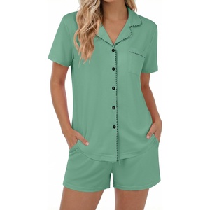 image:imageEkouaer Womens Pajamas Set Button Down Pjs Lounge Sets Short Sleeve Sleepwear Soft Loungewear NigthwearGreen
