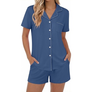 image:imageEkouaer Womens Pajamas Set Button Down Pjs Lounge Sets Short Sleeve Sleepwear Soft Loungewear NigthwearMarine Blue