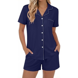 image:imageEkouaer Womens Pajamas Set Button Down Pjs Lounge Sets Short Sleeve Sleepwear Soft Loungewear NigthwearNavy Blue