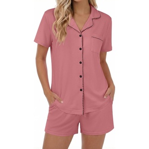 image:imageEkouaer Womens Pajamas Set Button Down Pjs Lounge Sets Short Sleeve Sleepwear Soft Loungewear NigthwearPale Violet Red