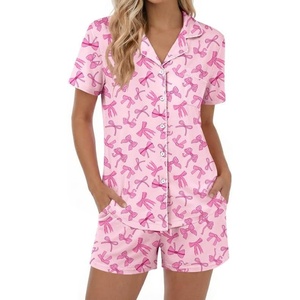 image:imageEkouaer Womens Pajamas Set Button Down Pjs Lounge Sets Short Sleeve Sleepwear Soft Loungewear NigthwearPink Bow