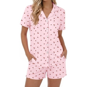 image:imageEkouaer Womens Pajamas Set Button Down Pjs Lounge Sets Short Sleeve Sleepwear Soft Loungewear NigthwearPink Cherry