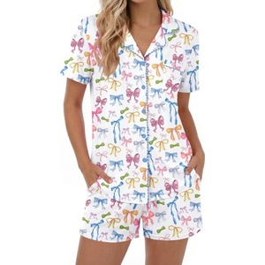 image:imageEkouaer Womens Pajamas Set Button Down Pjs Lounge Sets Short Sleeve Sleepwear Soft Loungewear NigthwearWhite Bow