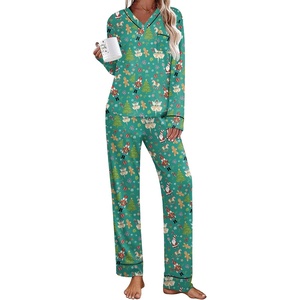 image:imageEkouaer Womens Pajamas Sets 2 piece PJs V Neck Long Sleeve Sleepwear Comfy Pants Loungewear with PocketChristmas Green Elf