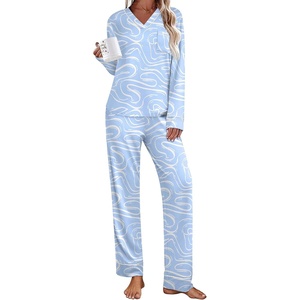 image:imageEkouaer Womens Pajamas Sets 2 piece PJs V Neck Long Sleeve Sleepwear Comfy Pants Loungewear with PocketCurvy