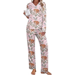 image:imageEkouaer Womens Pajamas Sets 2 piece PJs V Neck Long Sleeve Sleepwear Comfy Pants Loungewear with PocketPink Tiger