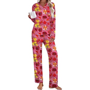 image:imageEkouaer Womens Pajamas Sets 2 piece PJs V Neck Long Sleeve Sleepwear Comfy Pants Loungewear with PocketRose Red Flower