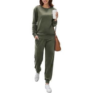 image:imageEkouaer Womens Pajamas Sets Velvet Long Sleeve Jogger Pjs Soft Sleepwear 2 Piece Lounge Sets Casual TracksuitsArmy Green