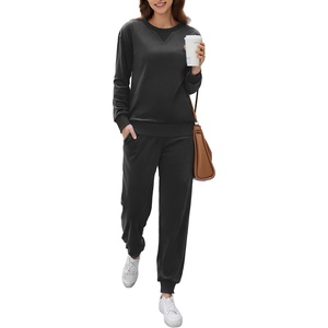 image:imageEkouaer Womens Pajamas Sets Velvet Long Sleeve Jogger Pjs Soft Sleepwear 2 Piece Lounge Sets Casual TracksuitsBlack