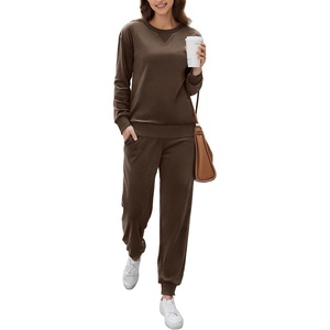 image:imageEkouaer Womens Pajamas Sets Velvet Long Sleeve Jogger Pjs Soft Sleepwear 2 Piece Lounge Sets Casual TracksuitsBrown