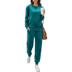 image:imageEkouaer Womens Pajamas Sets Velvet Long Sleeve Jogger Pjs Soft Sleepwear 2 Piece Lounge Sets Casual TracksuitsDark Cyan