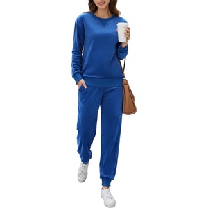 image:imageEkouaer Womens Pajamas Sets Velvet Long Sleeve Jogger Pjs Soft Sleepwear 2 Piece Lounge Sets Casual TracksuitsRoyal Blue