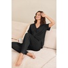 image:imageEkouaer Pajamas for Women Set Button Up Sleepswear 2 Piece Short Sleeve PJ Top and Long Pants Loungwear With Pocket SXXLBlack