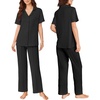 image:imageEkouaer Pajamas for Women Set Button Up Sleepswear 2 Piece Short Sleeve PJ Top and Long Pants Loungwear With Pocket SXXLBlack