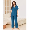 image:imageEkouaer Pajamas for Women Set Button Up Sleepswear 2 Piece Short Sleeve PJ Top and Long Pants Loungwear With Pocket SXXLBlue Green