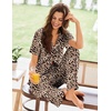 image:imageEkouaer Pajamas for Women Set Button Up Sleepswear 2 Piece Short Sleeve PJ Top and Long Pants Loungwear With Pocket SXXLBrown Leopard