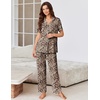 image:imageEkouaer Pajamas for Women Set Button Up Sleepswear 2 Piece Short Sleeve PJ Top and Long Pants Loungwear With Pocket SXXLBrown Leopard