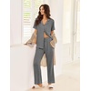 image:imageEkouaer Pajamas for Women Set Button Up Sleepswear 2 Piece Short Sleeve PJ Top and Long Pants Loungwear With Pocket SXXLDark Gray
