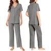 image:imageEkouaer Pajamas for Women Set Button Up Sleepswear 2 Piece Short Sleeve PJ Top and Long Pants Loungwear With Pocket SXXLDark Gray