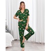 image:imageEkouaer Pajamas for Women Set Button Up Sleepswear 2 Piece Short Sleeve PJ Top and Long Pants Loungwear With Pocket SXXLGreen Santa Claus