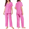 image:imageEkouaer Pajamas for Women Set Button Up Sleepswear 2 Piece Short Sleeve PJ Top and Long Pants Loungwear With Pocket SXXLHot Pink Leopard Print