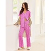 image:imageEkouaer Pajamas for Women Set Button Up Sleepswear 2 Piece Short Sleeve PJ Top and Long Pants Loungwear With Pocket SXXLHot Pink Leopard Print