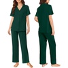 image:imageEkouaer Pajamas for Women Set Button Up Sleepswear 2 Piece Short Sleeve PJ Top and Long Pants Loungwear With Pocket SXXLLake Green