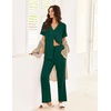 image:imageEkouaer Pajamas for Women Set Button Up Sleepswear 2 Piece Short Sleeve PJ Top and Long Pants Loungwear With Pocket SXXLLake Green