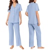 image:imageEkouaer Pajamas for Women Set Button Up Sleepswear 2 Piece Short Sleeve PJ Top and Long Pants Loungwear With Pocket SXXLLight Blue
