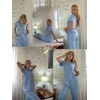 image:imageEkouaer Pajamas for Women Set Button Up Sleepswear 2 Piece Short Sleeve PJ Top and Long Pants Loungwear With Pocket SXXLLight Blue