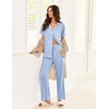 image:imageEkouaer Pajamas for Women Set Button Up Sleepswear 2 Piece Short Sleeve PJ Top and Long Pants Loungwear With Pocket SXXLLight Blue