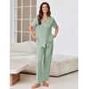 image:imageEkouaer Pajamas for Women Set Button Up Sleepswear 2 Piece Short Sleeve PJ Top and Long Pants Loungwear With Pocket SXXLLight Green