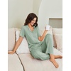 image:imageEkouaer Pajamas for Women Set Button Up Sleepswear 2 Piece Short Sleeve PJ Top and Long Pants Loungwear With Pocket SXXLLight Green