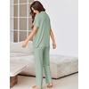 image:imageEkouaer Pajamas for Women Set Button Up Sleepswear 2 Piece Short Sleeve PJ Top and Long Pants Loungwear With Pocket SXXLLight Green