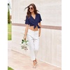 image:imageEkouaer Pajamas for Women Set Button Up Sleepswear 2 Piece Short Sleeve PJ Top and Long Pants Loungwear With Pocket SXXLNavy