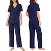 image:imageEkouaer Pajamas for Women Set Button Up Sleepswear 2 Piece Short Sleeve PJ Top and Long Pants Loungwear With Pocket SXXLNavy