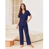 image:imageEkouaer Pajamas for Women Set Button Up Sleepswear 2 Piece Short Sleeve PJ Top and Long Pants Loungwear With Pocket SXXLNavy