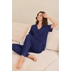 image:imageEkouaer Pajamas for Women Set Button Up Sleepswear 2 Piece Short Sleeve PJ Top and Long Pants Loungwear With Pocket SXXLNavy