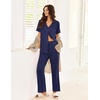 image:imageEkouaer Pajamas for Women Set Button Up Sleepswear 2 Piece Short Sleeve PJ Top and Long Pants Loungwear With Pocket SXXLNavy
