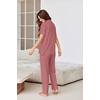 image:imageEkouaer Pajamas for Women Set Button Up Sleepswear 2 Piece Short Sleeve PJ Top and Long Pants Loungwear With Pocket SXXLOld Rose
