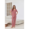 image:imageEkouaer Pajamas for Women Set Button Up Sleepswear 2 Piece Short Sleeve PJ Top and Long Pants Loungwear With Pocket SXXLOld Rose