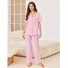 image:imageEkouaer Pajamas for Women Set Button Up Sleepswear 2 Piece Short Sleeve PJ Top and Long Pants Loungwear With Pocket SXXLPink